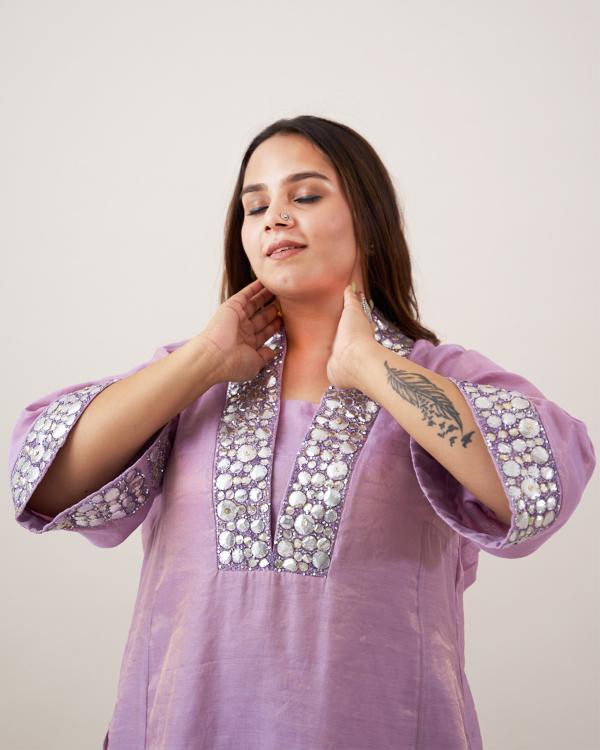 The Lavender Silk Tissue Chanderi Set with Handwork