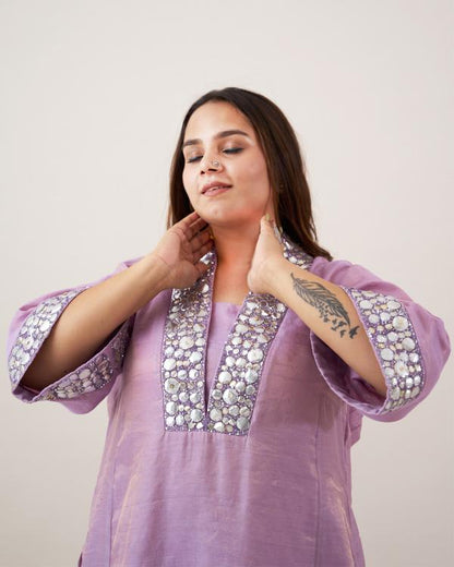 The Lavender Silk Tissue Chanderi Set with Handwork