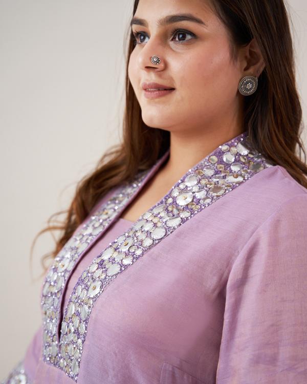 The Lavender Silk Tissue Chanderi Set with Handwork
