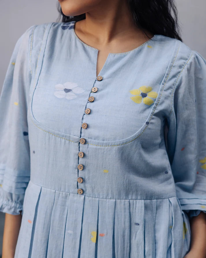 Sky Daisy Desire Box Pleat Dress