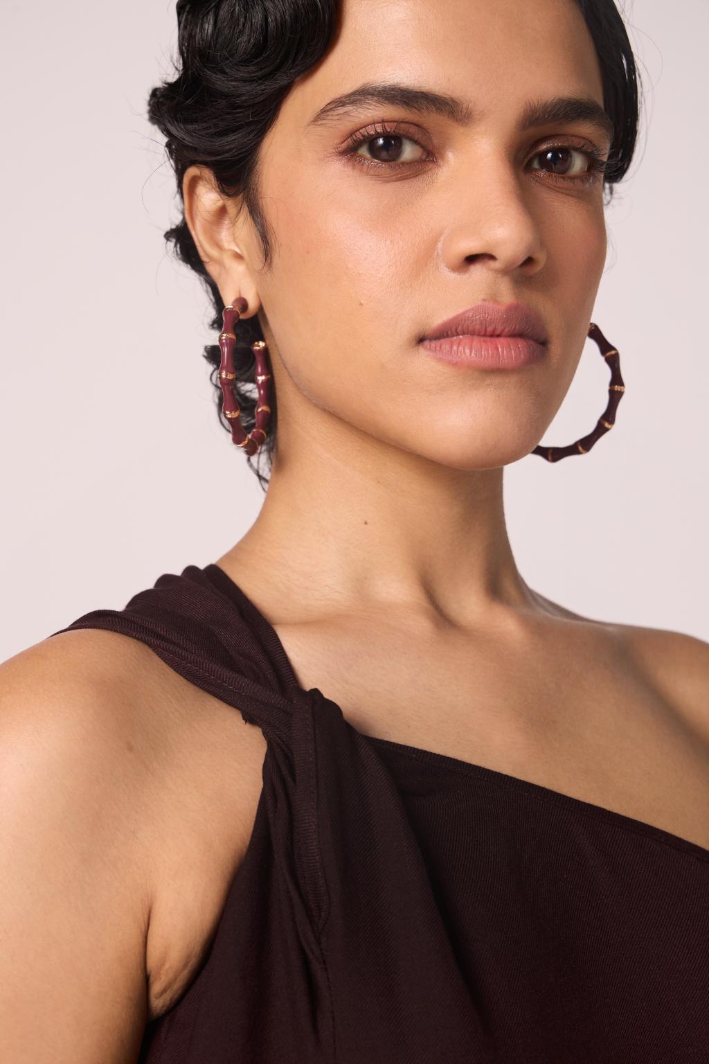 Izar Wine Silk One Shoulder Dress