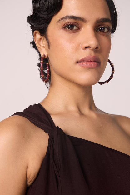 Izar Wine Silk One Shoulder Dress