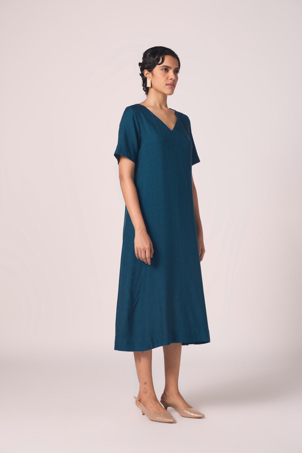 Vega Blue Silk Midi Dress