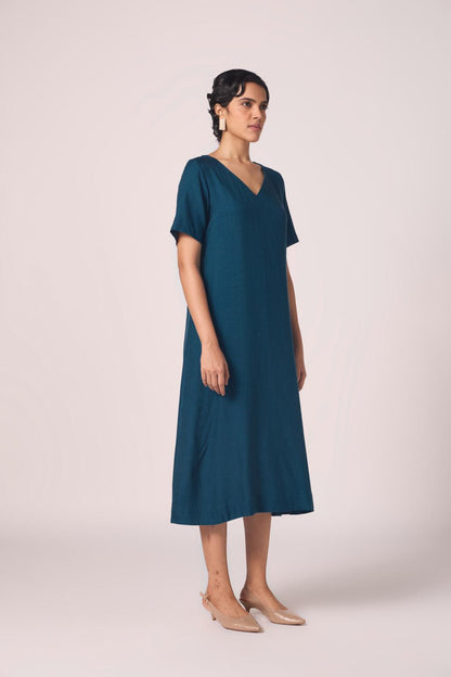Vega Blue Silk Midi Dress