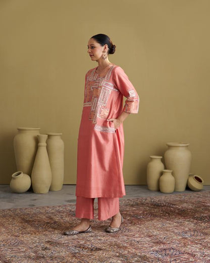 The Peach Silk Chanderi Set
