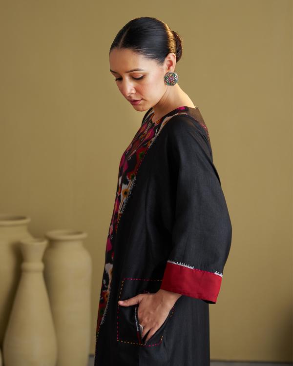 The Black Jewel Silk Cotton & Silk Ikat Kurta & Pants Set