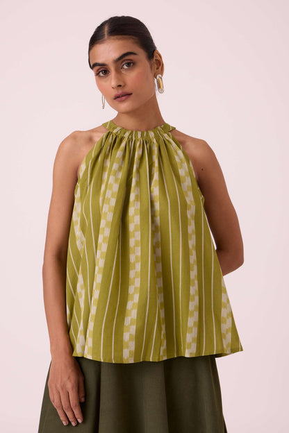 Sean Green Striped Ikat Top