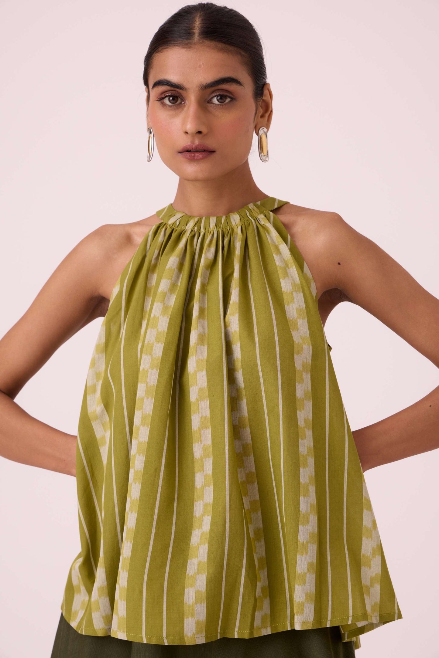 Sean Green Striped Ikat Top