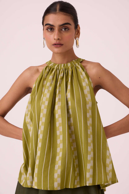 Sean Green Striped Ikat Top