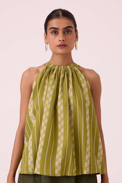 Sean Green Striped Ikat Top