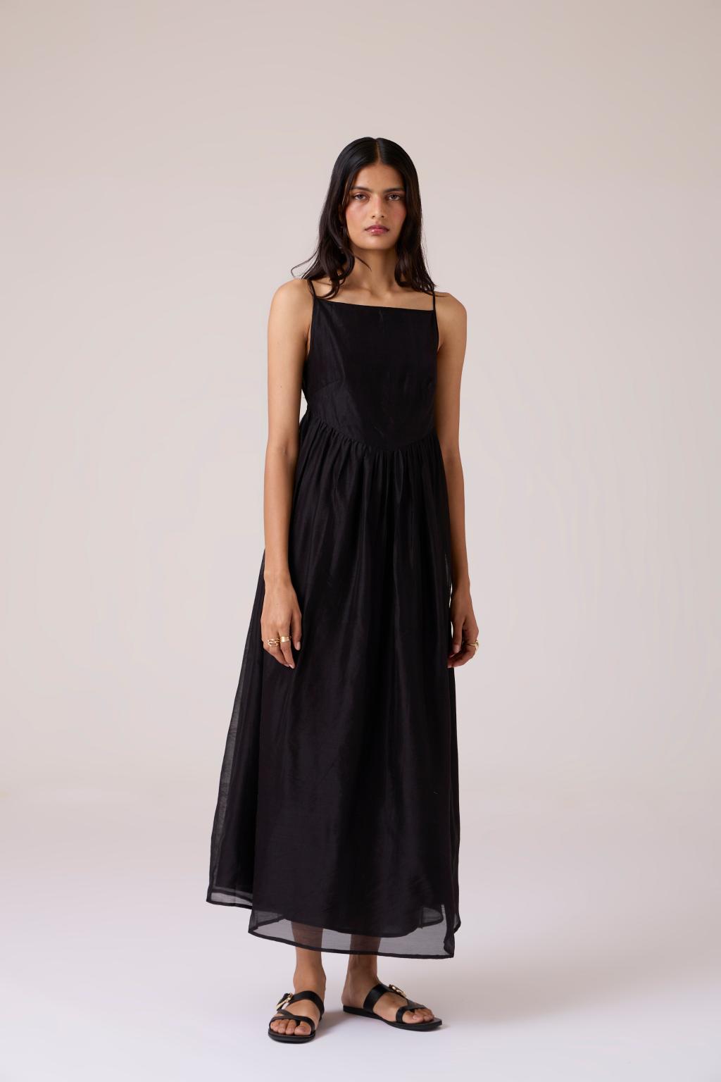 Vespera Black Handwoven Dress