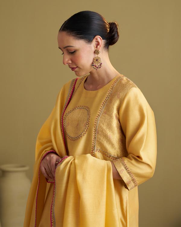 Yellow Silk Chanderi & Banarasi Set