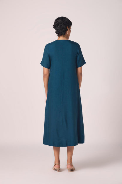 Vega Blue Silk Midi Dress