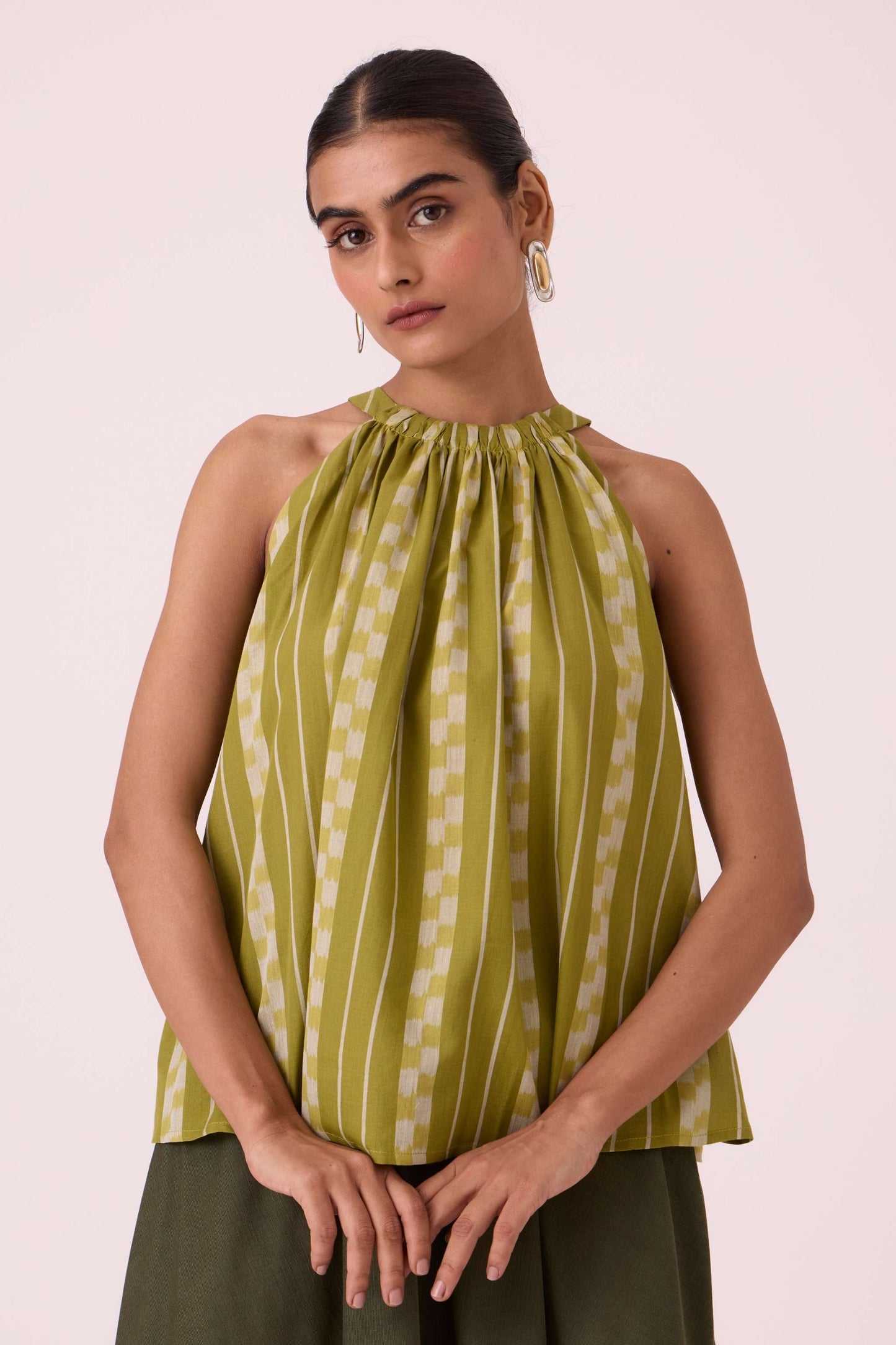 Sean Green Striped Ikat Top