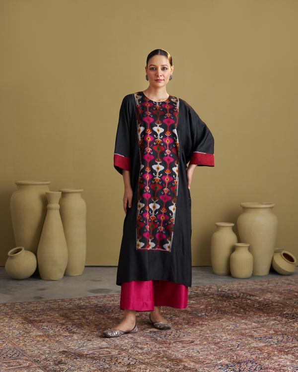 The Black Jewel Silk Cotton & Silk Ikat Kurta & Pants Set