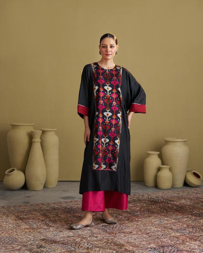 The Black Jewel Silk Cotton & Silk Ikat Kurta & Pants Set