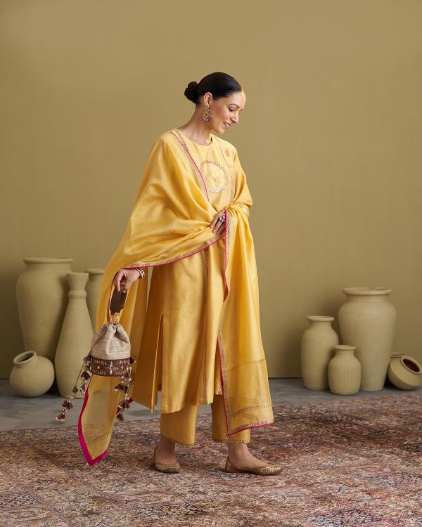 Yellow Silk Chanderi & Banarasi Set