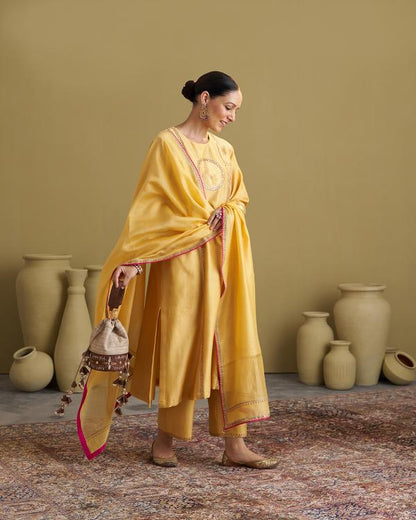 Yellow Silk Chanderi & Banarasi Set