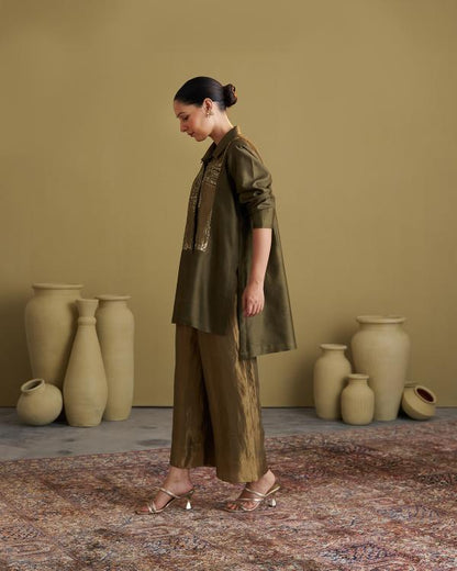 Olive Green Silk Chanderi Set