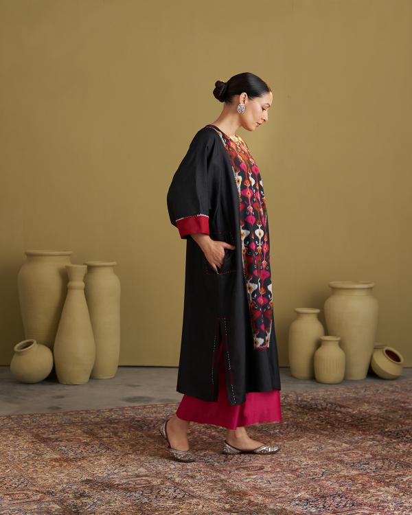 The Black Jewel Silk Cotton & Silk Ikat Kurta & Pants Set