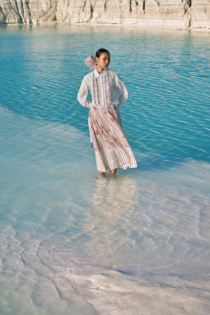 ⁠Htami Drawstring Panelled Skirt