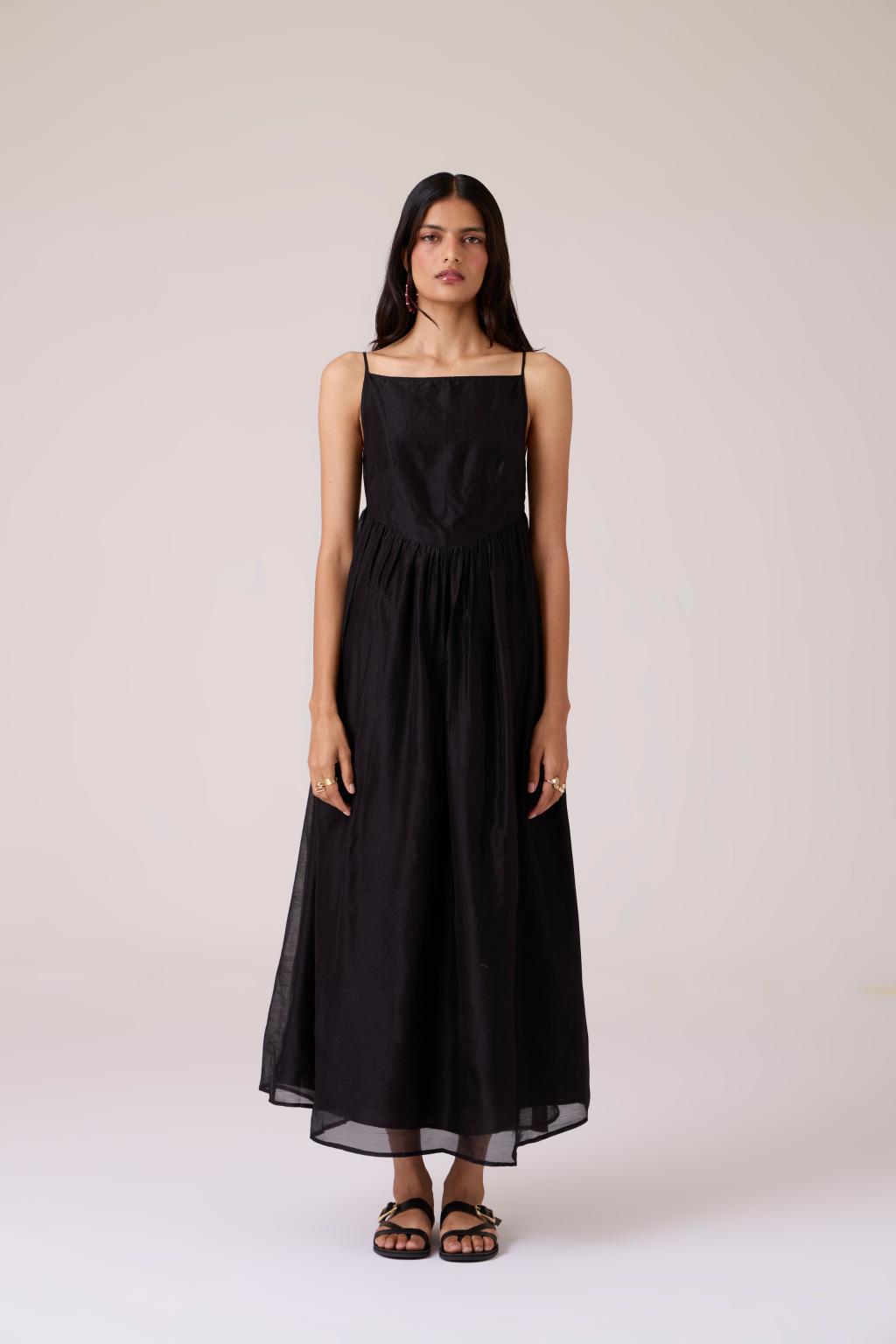 Vespera Black Handwoven Dress