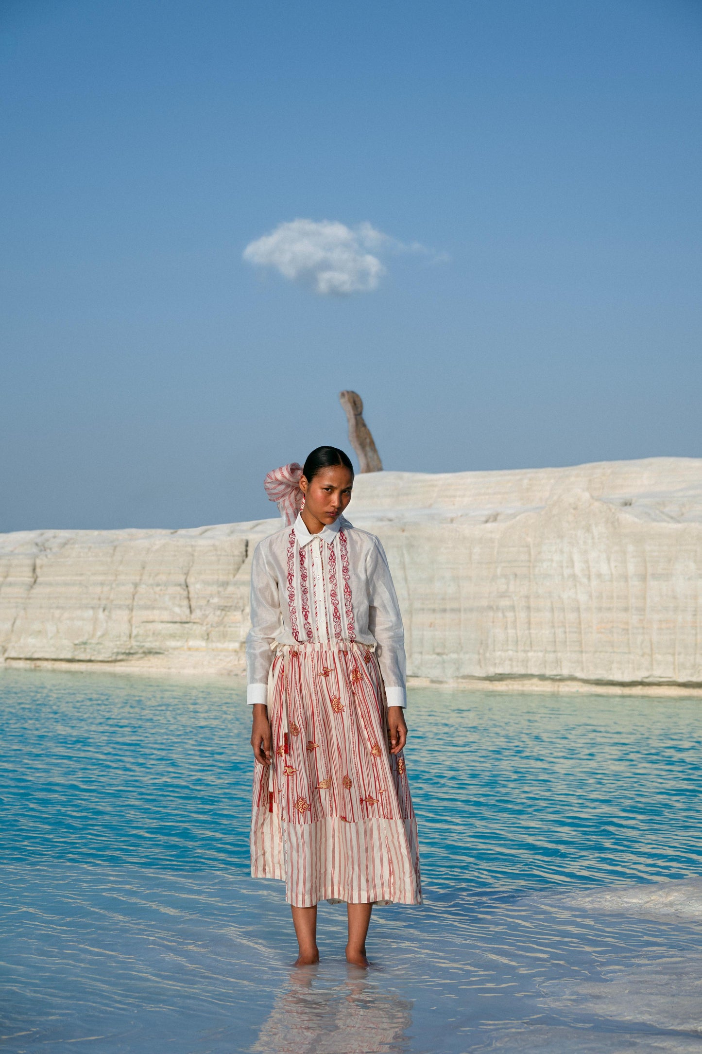 ⁠Htami Drawstring Panelled Skirt