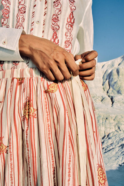 ⁠Htami Drawstring Panelled Skirt