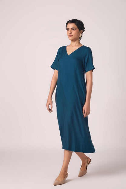Vega Blue Silk Midi Dress