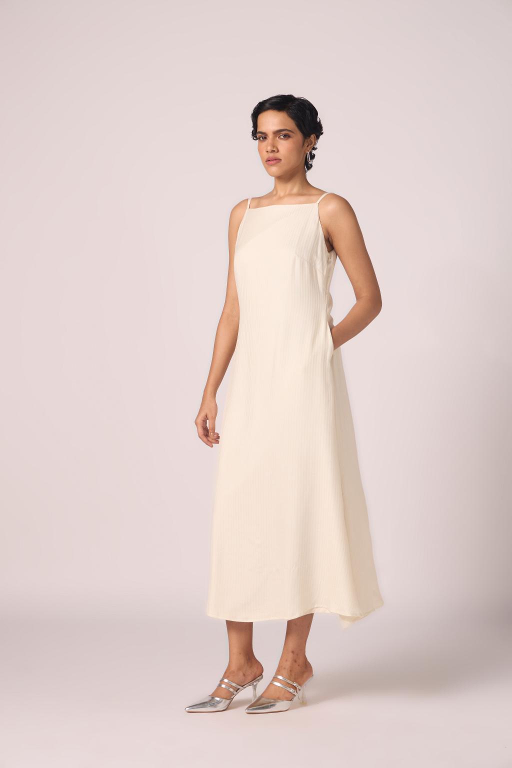 Spica Off White Silk Slip Dress