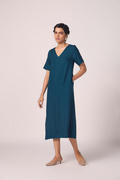 Vega Blue Silk Midi Dress