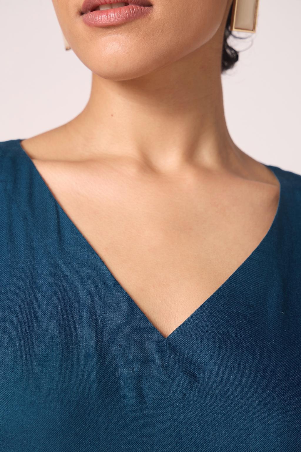 Vega Blue Silk Midi Dress