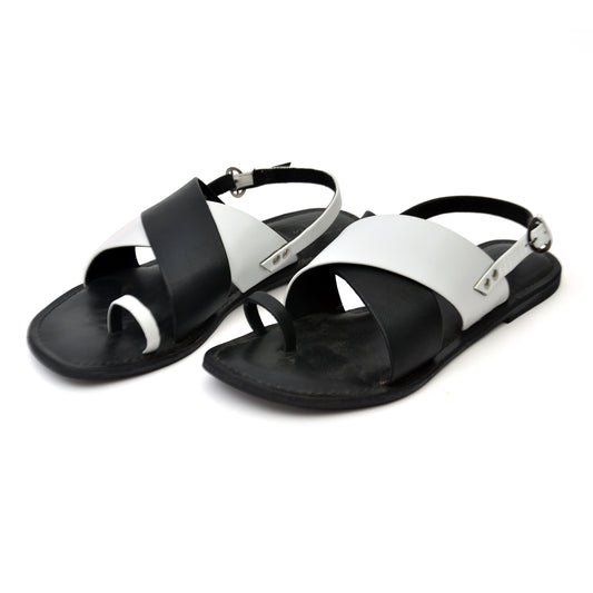 Ira Black & White Broad Strap Sandals