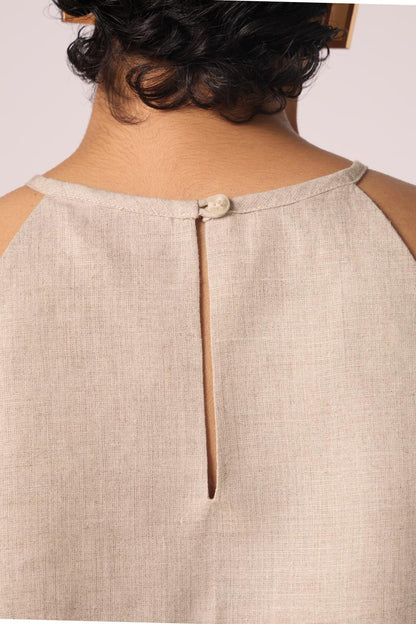 Maarah Beige Linen Halter Top