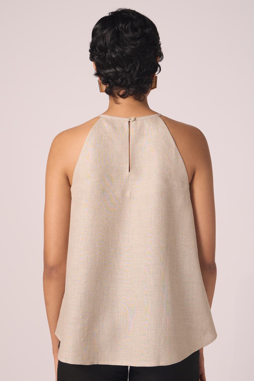 Maarah Beige Linen Halter Top