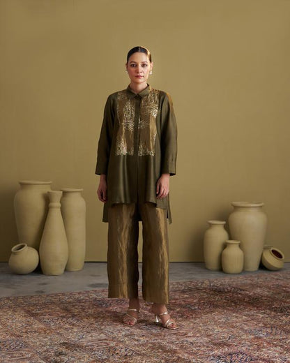 Olive Green Silk Chanderi Set