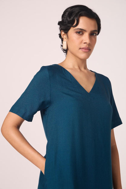 Vega Blue Silk Midi Dress