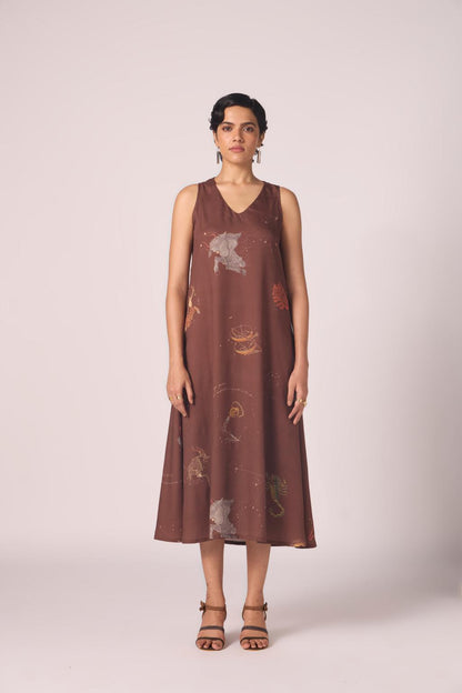 Saira Brown Zodiac Print Maxi Dress