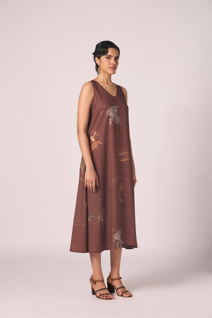 Saira Brown Zodiac Print Maxi Dress