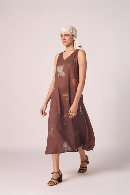 Saira Brown Zodiac Print Maxi Dress