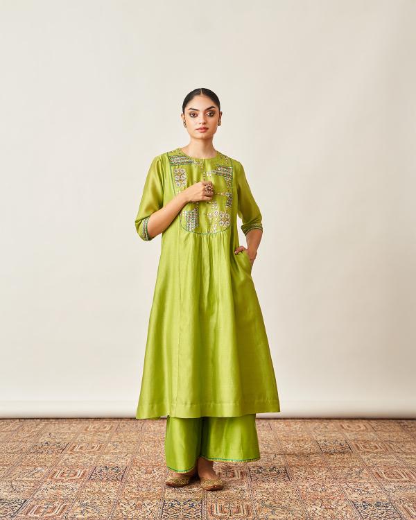The Lime Green Silk Chanderi Set