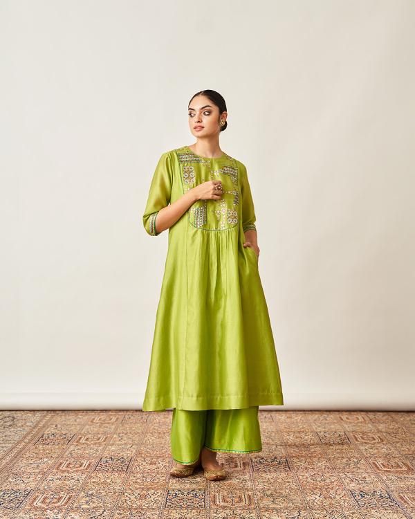 The Lime Green Silk Chanderi Set