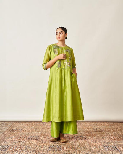 The Lime Green Silk Chanderi Set