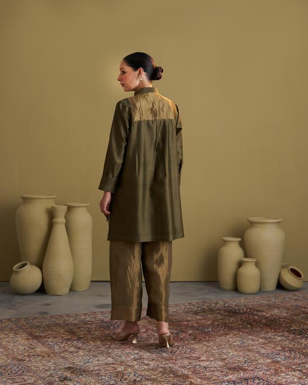 Olive Green Silk Chanderi Set