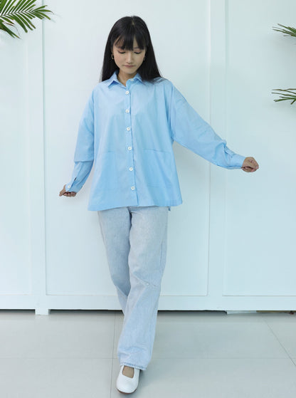 Jiyū Oversized Flap Shirt Baby Blue