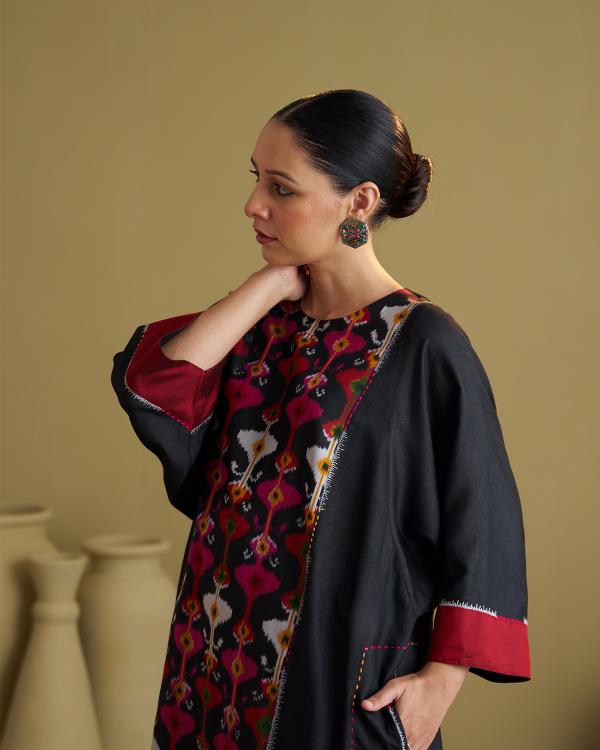 The Black Jewel Silk Cotton & Silk Ikat Kurta & Pants Set