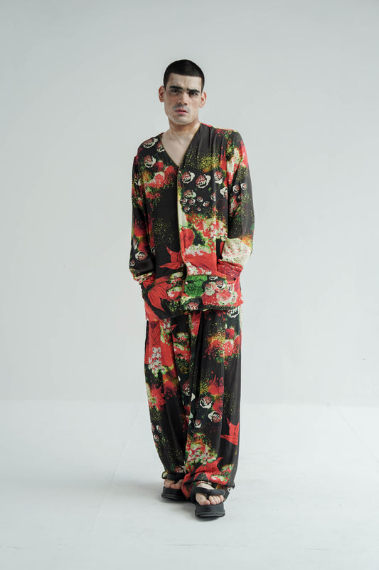 Red Florid Mens Co-ord