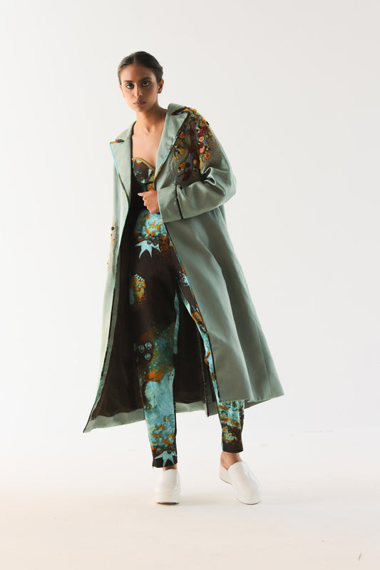 Teal Impasto Trench