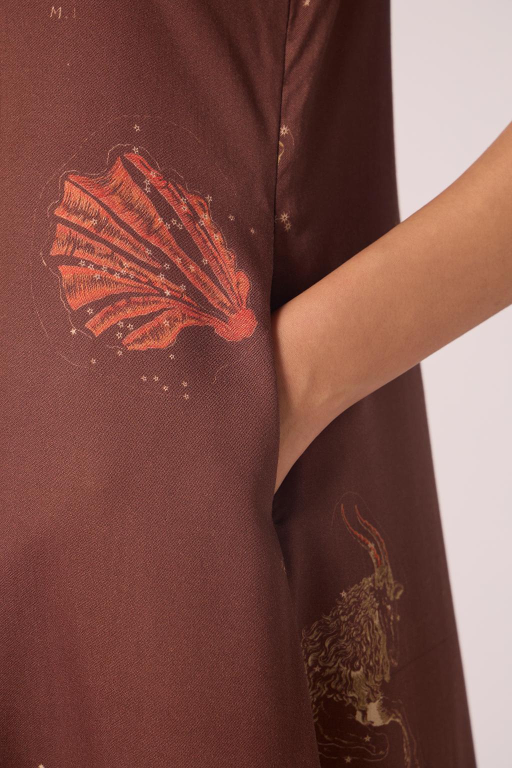 Saira Brown Zodiac Print Maxi Dress