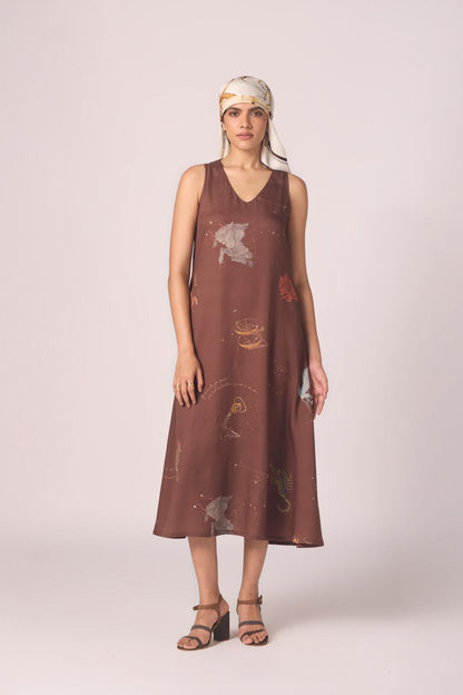 Saira Brown Zodiac Print Maxi Dress